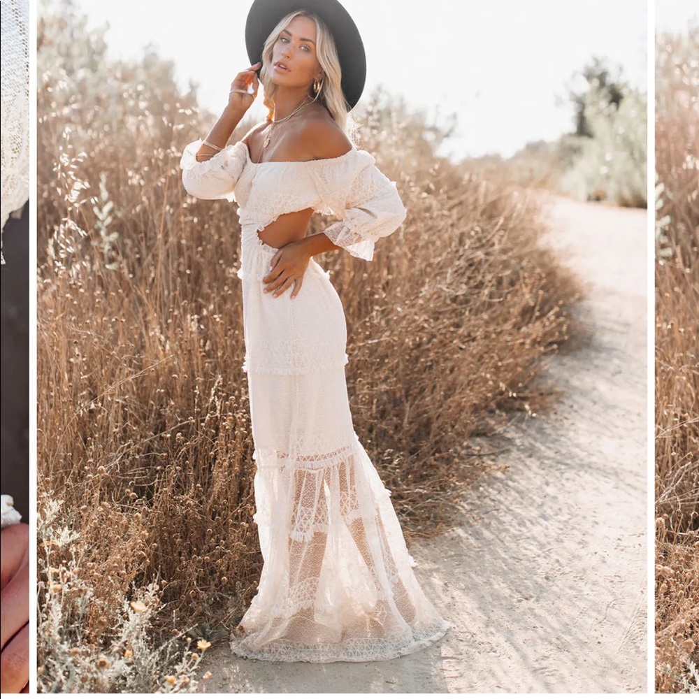 💗 VICI- PORSHA OFF THE SHOULDER TIERED CUTOUT MAXI DRESS